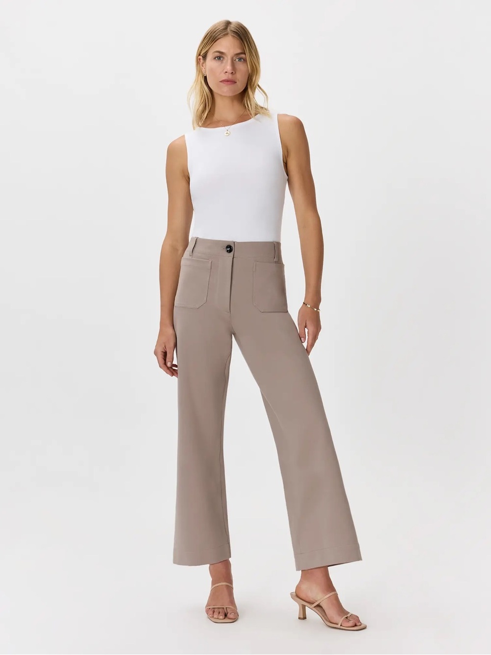 QUINCE Ultra-Stretch Ponte Cropped Wide Leg Pants Size 10 Morel Grey 8612 - Picture 4 of 11